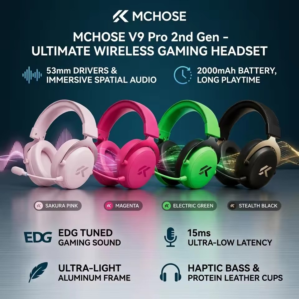 MCHOSE V9 Pro 2 Cuffie da Gami - Anc Wireless Over Ear Headphones recensione e prezzo